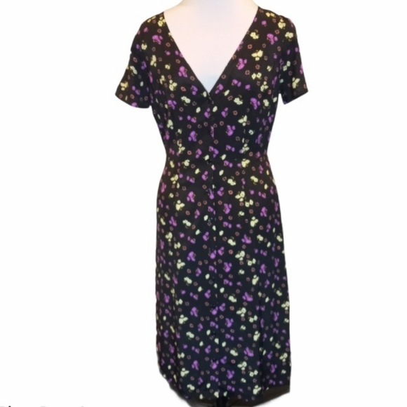 NWT Modcloth Button Deep V Fitted Dress - Picture 2 of 8